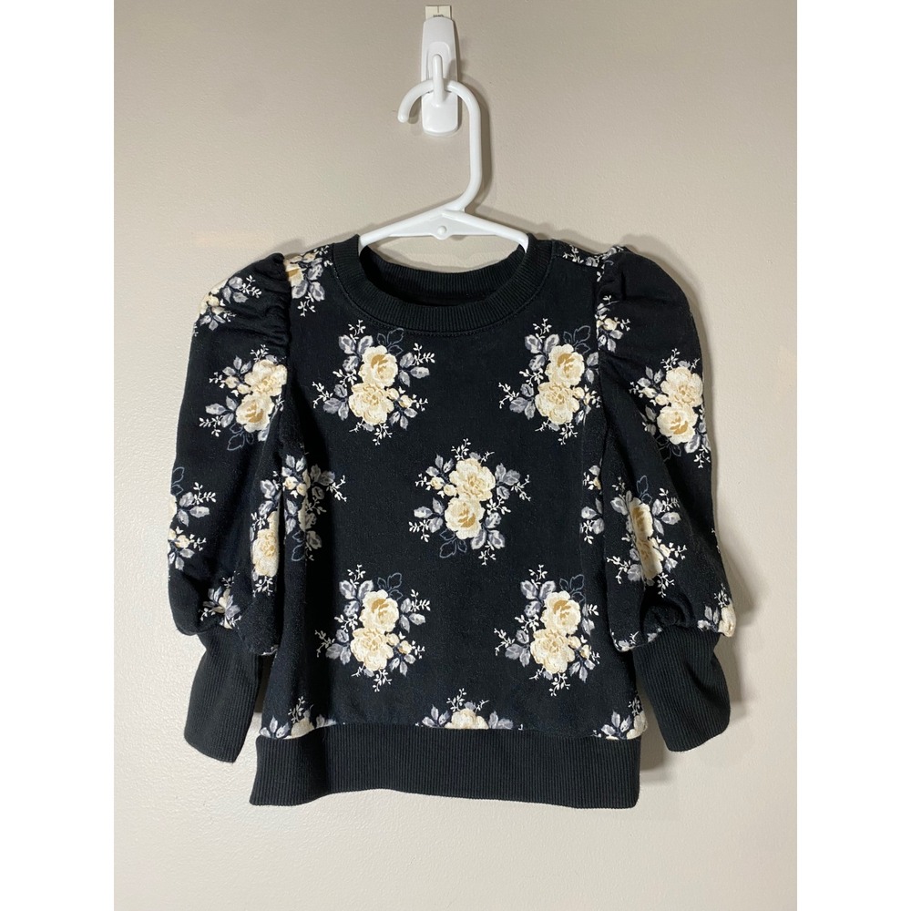 Jane and Jack Floral Puff Sleeve Sweatshirt Black Cream‎ Girls 18-24 Months